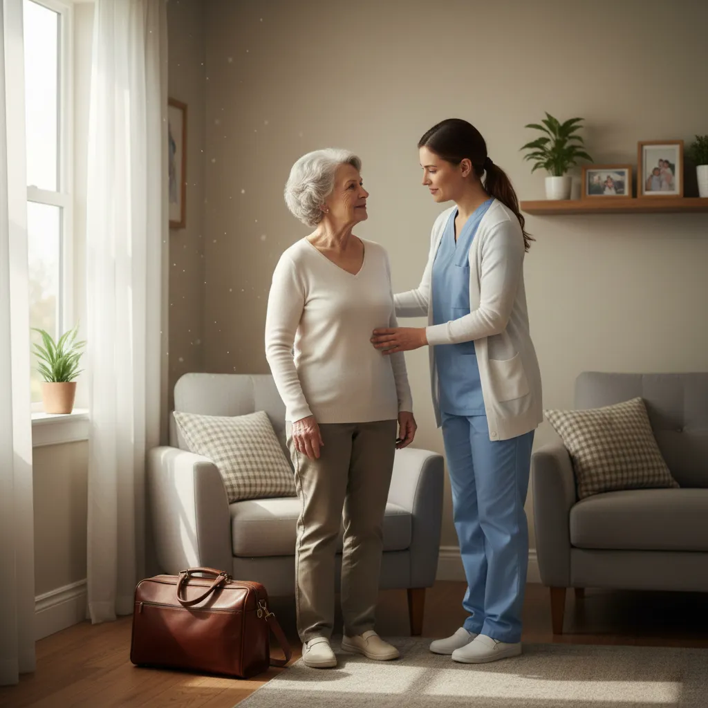 Aide-soignante Alter Ego arrivant au domicile d'un patient