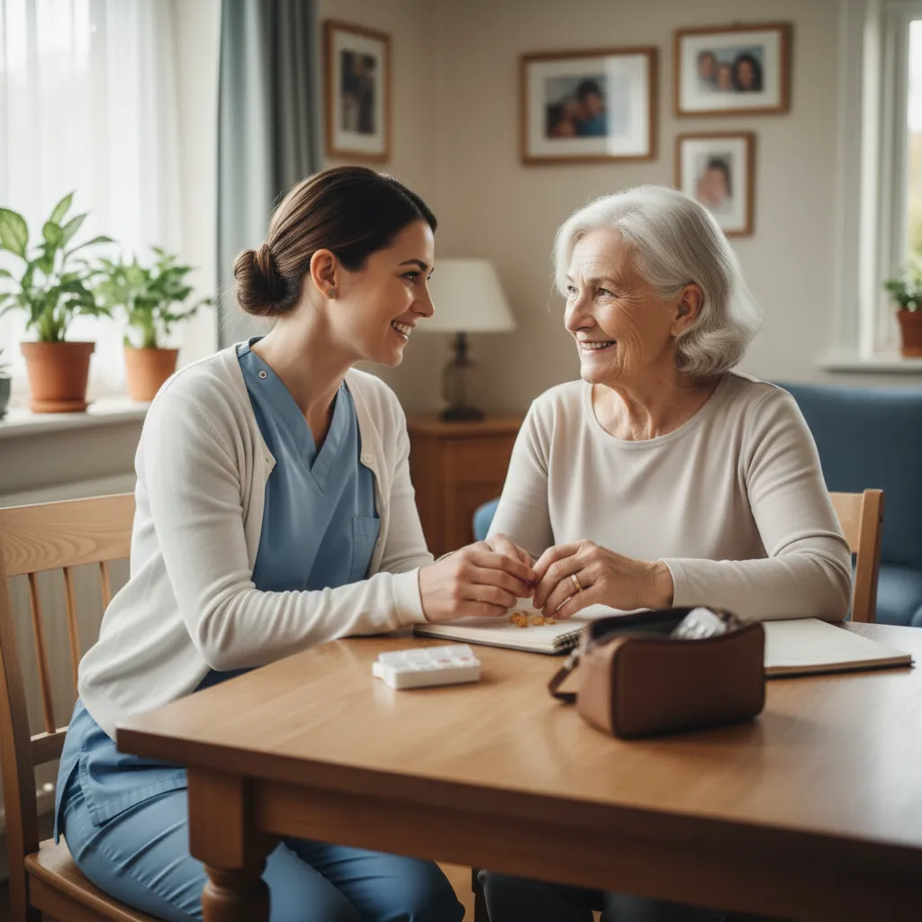 Aide-soignante professionnelle accompagnant une personne âgée